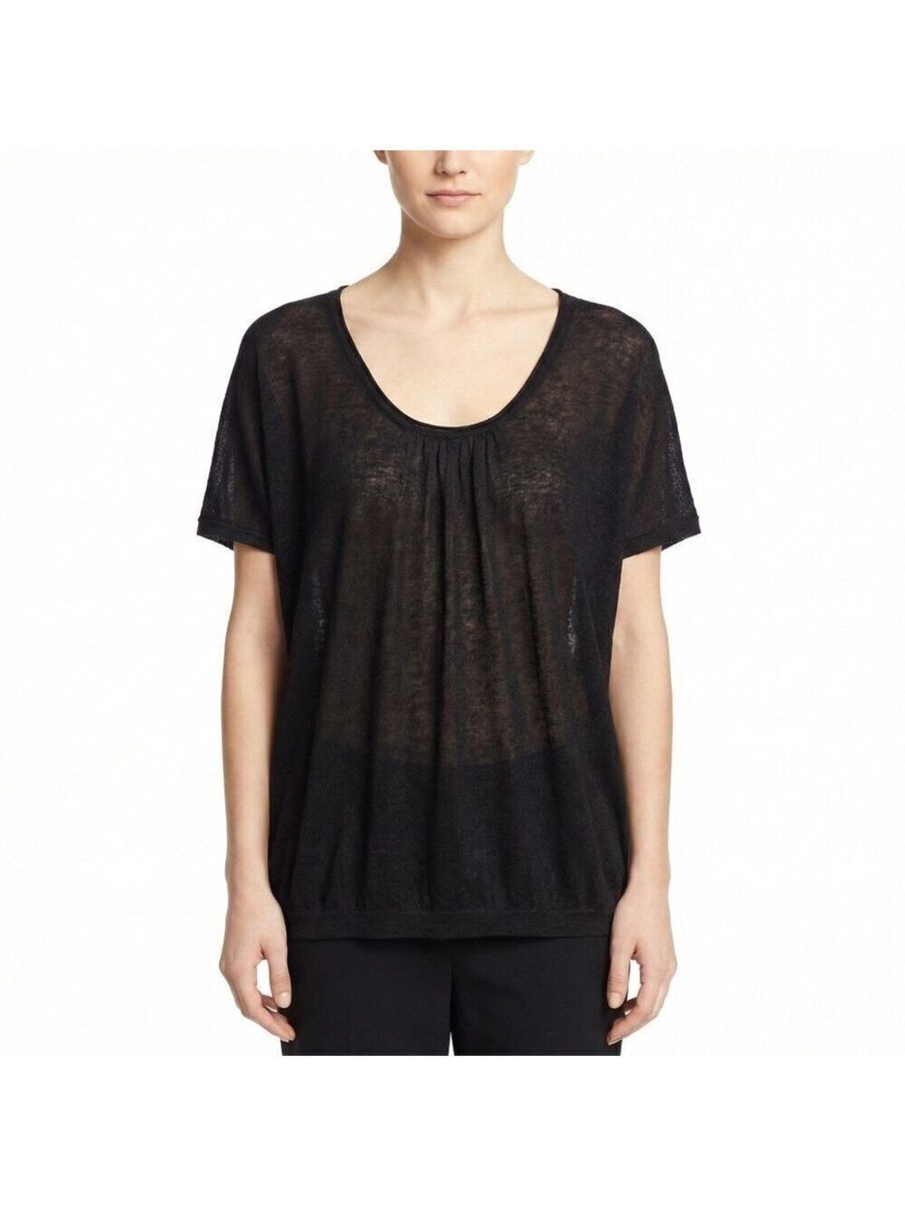 ARITZIA BABATON 100% Linen Black Scoop Neck Short Sleeve Knit Top Sz M